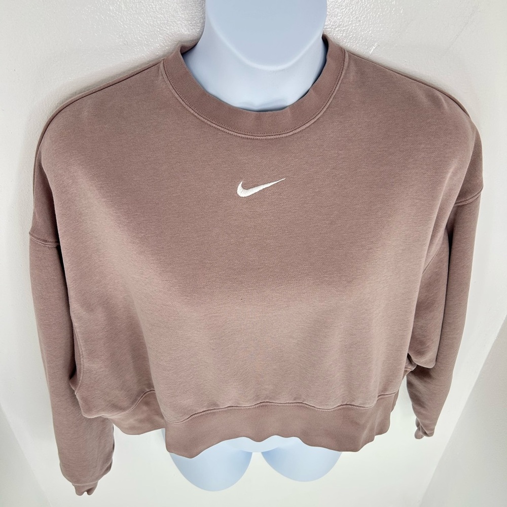 Nike Sweatshirt Womens Medium Pink Sand Center Swoosh Oversized Cropped Boxy - Picture 5 of 11